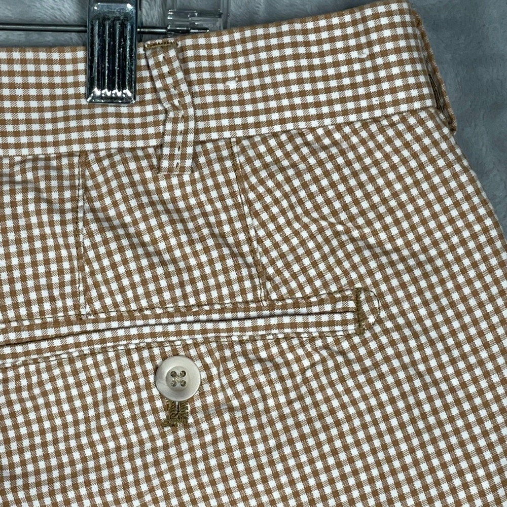 Peter Millar Mens 38 Brown White Gingham Check Cotton Flat Front Golf Shorts
